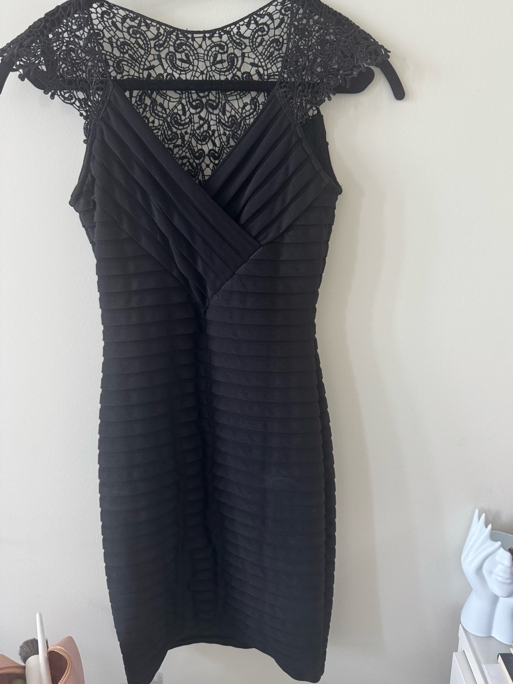 Lipsy Black Lace-Detail Bandage Mini Dress